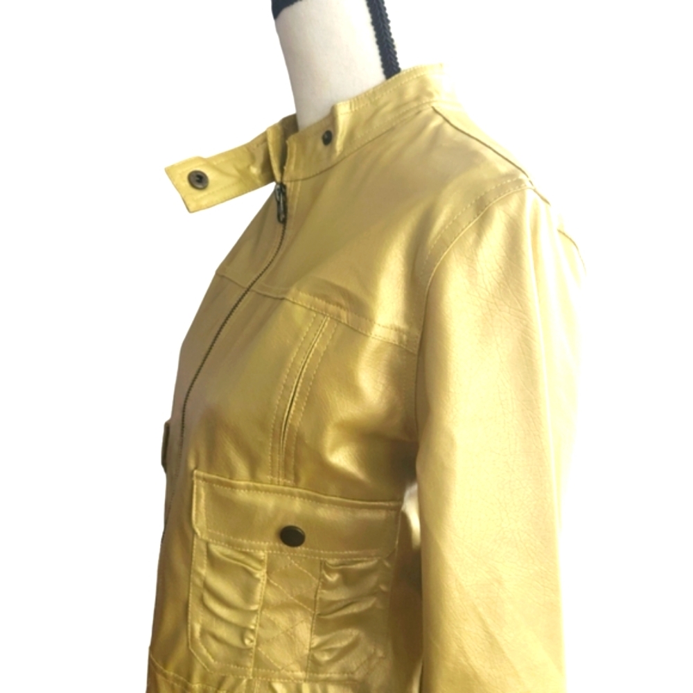 The Liberty Collection Women's Vegan Zip Up Leather Solid Gold Jacket